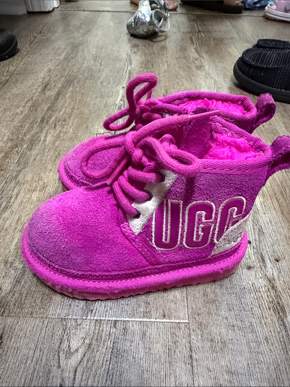 UGG Kids Bright Pink Suede Lace-Up Boot